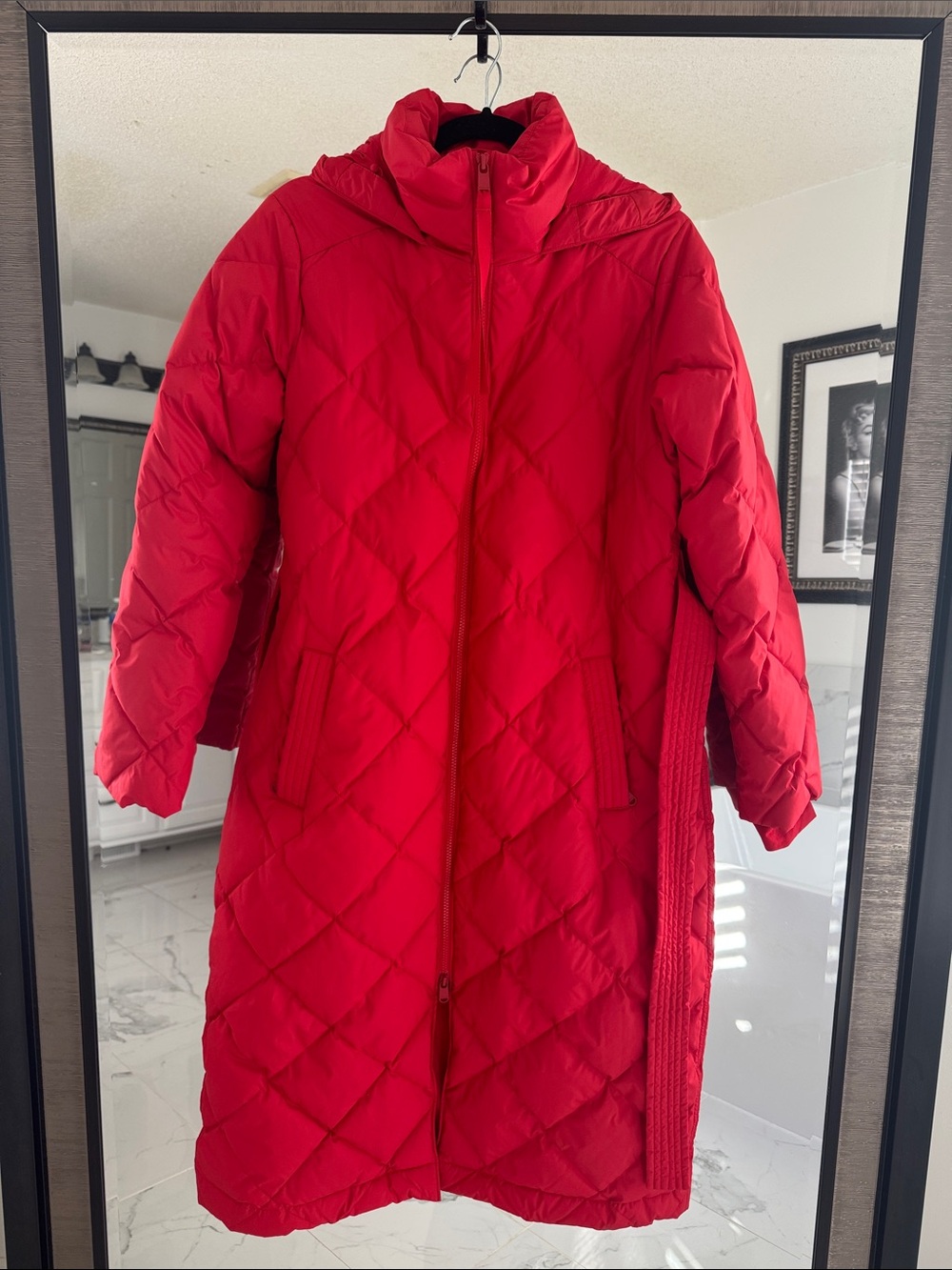 Athleta Red Quilted Long Puffer Coat